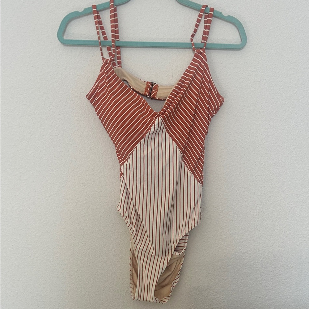 Anthropologie Orange and Cream Striped Backless One Piece Swimsuit